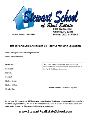 Florida Real Estate Continuing Education Completion Report