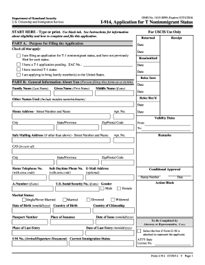 USCIS I-914 Application for T Nonimmigrant Status