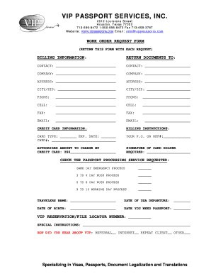 US Passport Processing Work Order Form