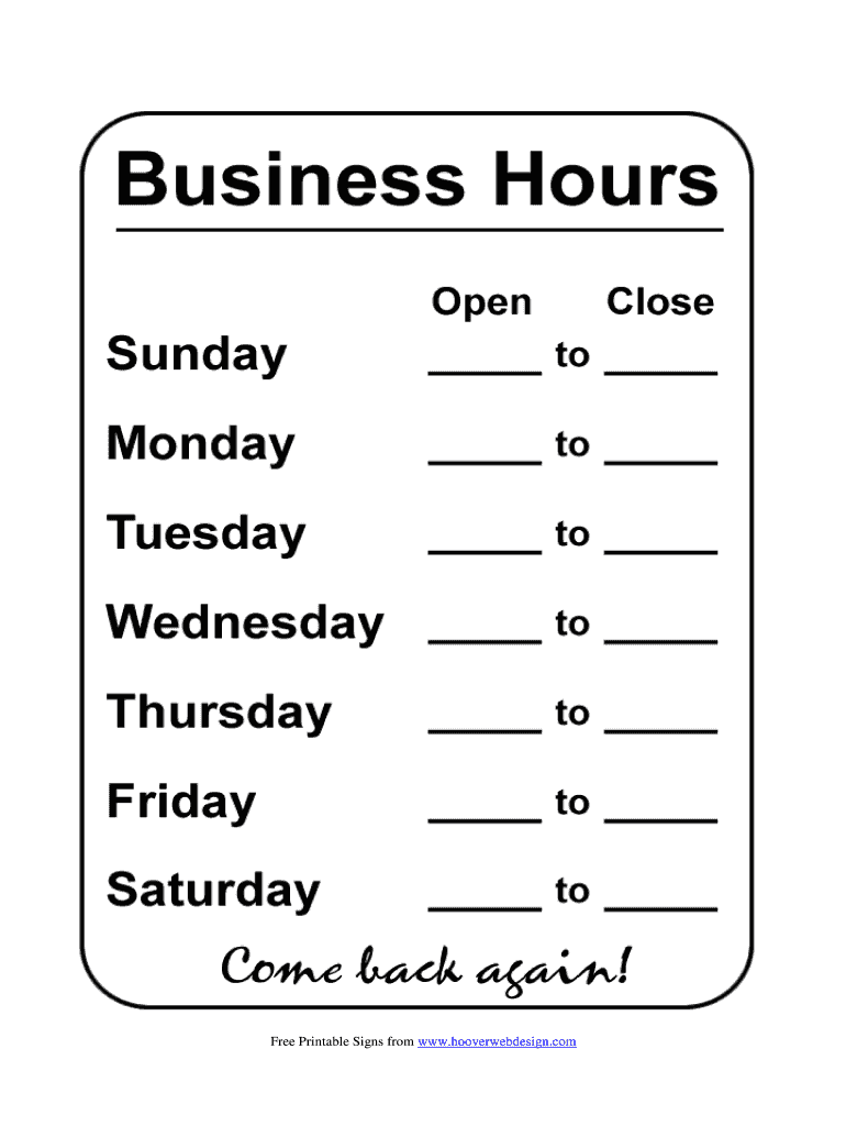 Business Hours Template Fill Online Printable Fillable Blank 