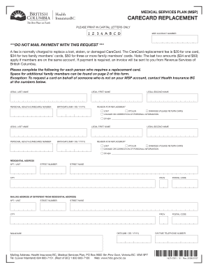 British Columbia CareCard Replacement Form