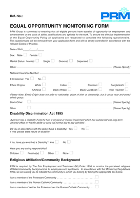 Equal Opportunity Monitoring Form
