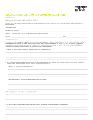 Graduate Admission Recommendation Form