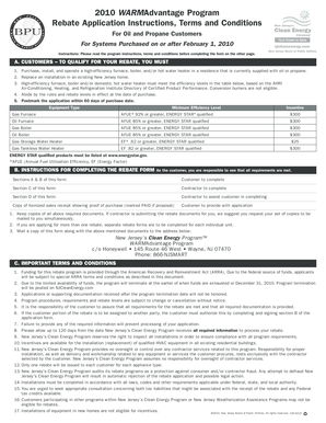 2010 WARMAdvantage Program Rebate Application