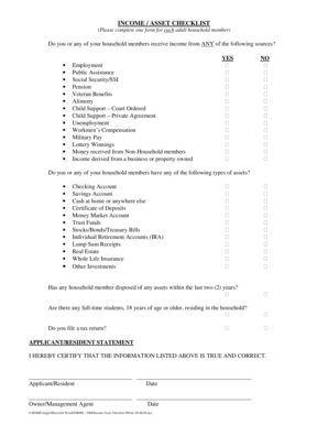 Income Asset Checklist Form