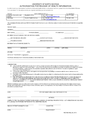 University of North Georgia Immunization Release Form