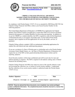 Chipola College Financial Aid SSN Notification