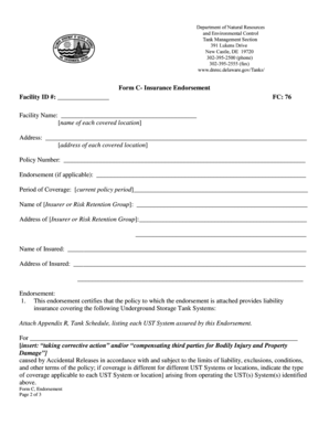 Form C - Insurance Endorsement for Underground Storage Tanks
