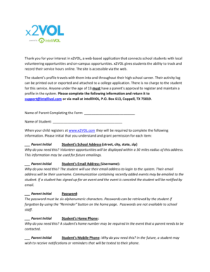 x2VOL Student Registration Form