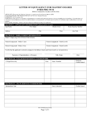 Letter of Equivalency for Master’s Degree
