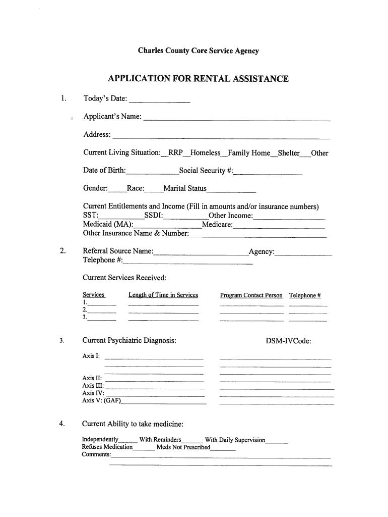 Fillable Online Rental Assistance Application Form Charles County