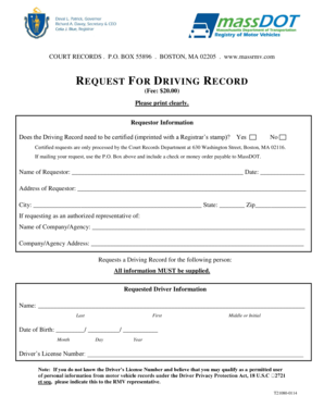Massachusetts Driving Record Request Form