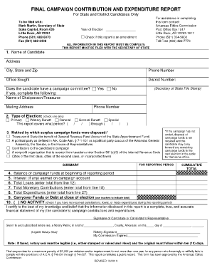 Arkansas Campaign Contribution and Expenditure Report