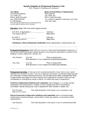 Sample Template for Professional Resum or Vita - College of ... - educ msu