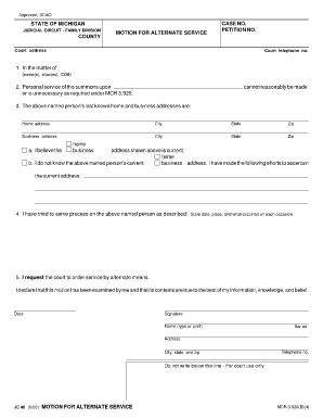 Michigan Motion for Alternate Service