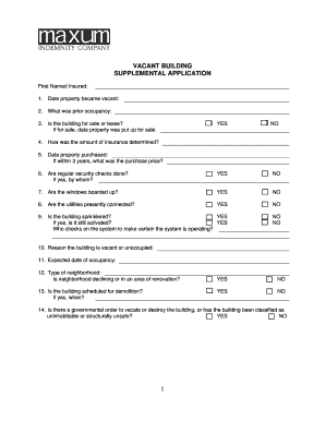 Vacant Building Supplemental Insurance Application