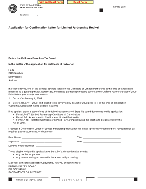 FTB 3557C LP PC (REV 07-2013), Application for Certificate Letter for Limited Partnership Revival. Application for Certificate Letter for Limited Partnership Revival - ftb ca