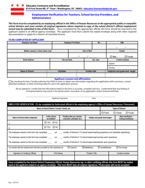 DC Educator Employment Verification Form