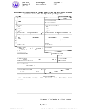 US Veterinary Certificate for EU Egg and Meat Transit