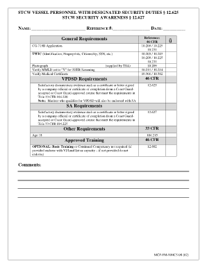 STCW Vessel Personnel Security Form