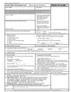 US Bankruptcy Proof of Claim Form B10