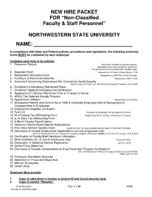 New Hire Packet for Non-Classified Faculty & Staff