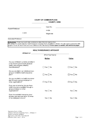 Health Insurance Affidavit