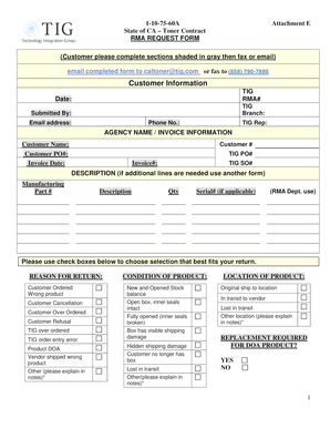California Toner Contract RMA Request Form