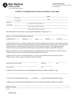 Patient Authorization to Release Medical Records