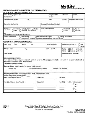 Tyler ISD Dental Enrollment Form