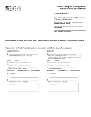 Florida Prepaid College Plan Refund Release Request Form