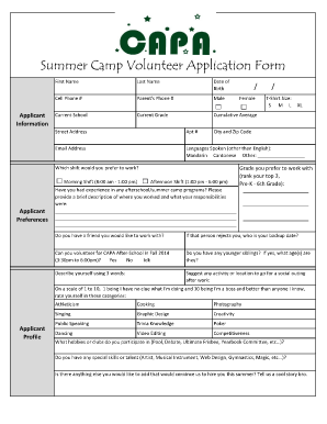 Summer Camp Volunteer Application Form