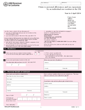 UK Tax Allowance Claim Form R43(2014)
