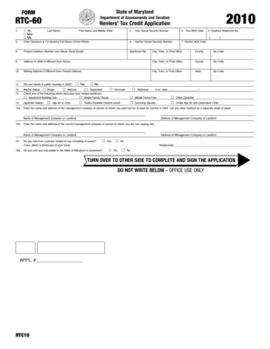 Maryland Renters’ Tax Credit Application