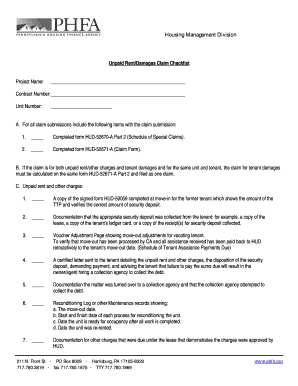 Unpaid Rent/Damages Claim Checklist