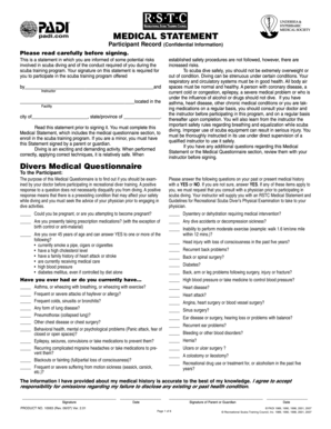 Scuba Diving Medical Statement and Questionnaire