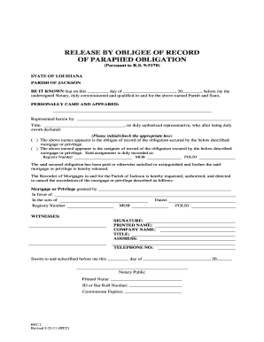 Louisiana Release of Mortgage Obligation