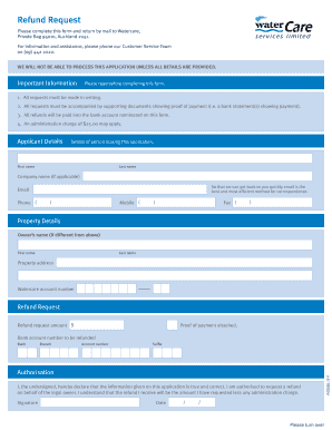 Watercare Refund Request Form