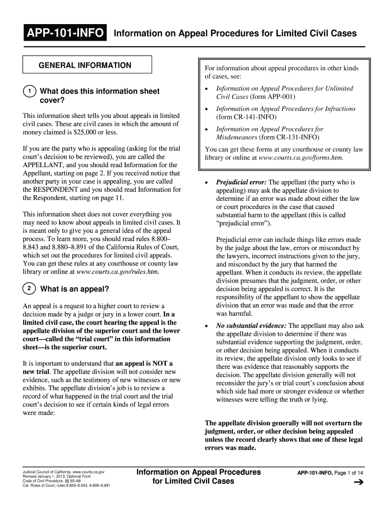 APP-101-INFO Information on Appeal - California Courts - courts ca Preview on Page 1