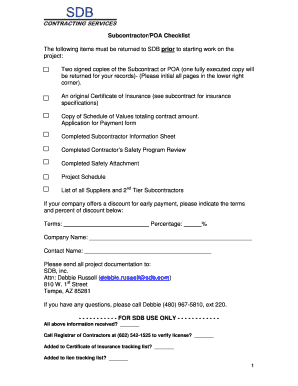 Subcontractor/POA Checklist