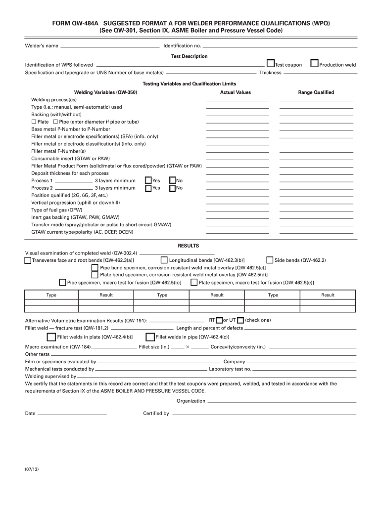 ASME Form QW484A 20132021 Fill and Sign Printable Template Online