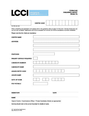 LCCI Enquiry About Results Form