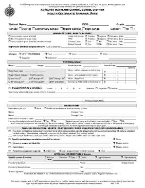 New York Health Certificate Appraisal Form