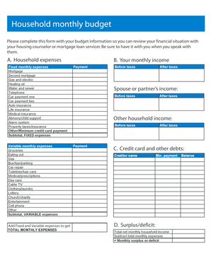 Monthly expenses list - Household budget form - Home Help NH