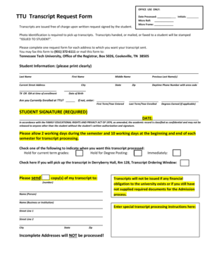 Tennessee Tech University Transcript Request Form
