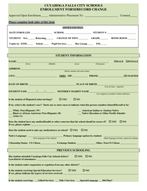 Cuyahoga Falls City Schools Enrollment Form