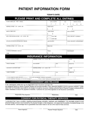 Fillable Online PT Intake Form - Marion Physical Therapy Fax Email ...