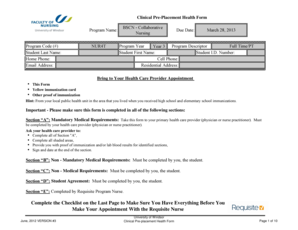 Clinical Pre-Placement Health Form