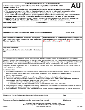 HIPAA Claims Authorization Form