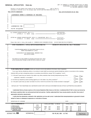 Hawaii Real Estate Broker Renewal Form
